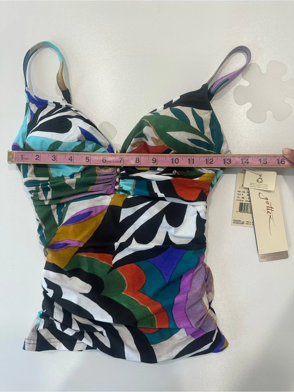 NWT Multicolor Size 8 Abstract Zebra-Print Tankini Top by Gottex Side Ruched